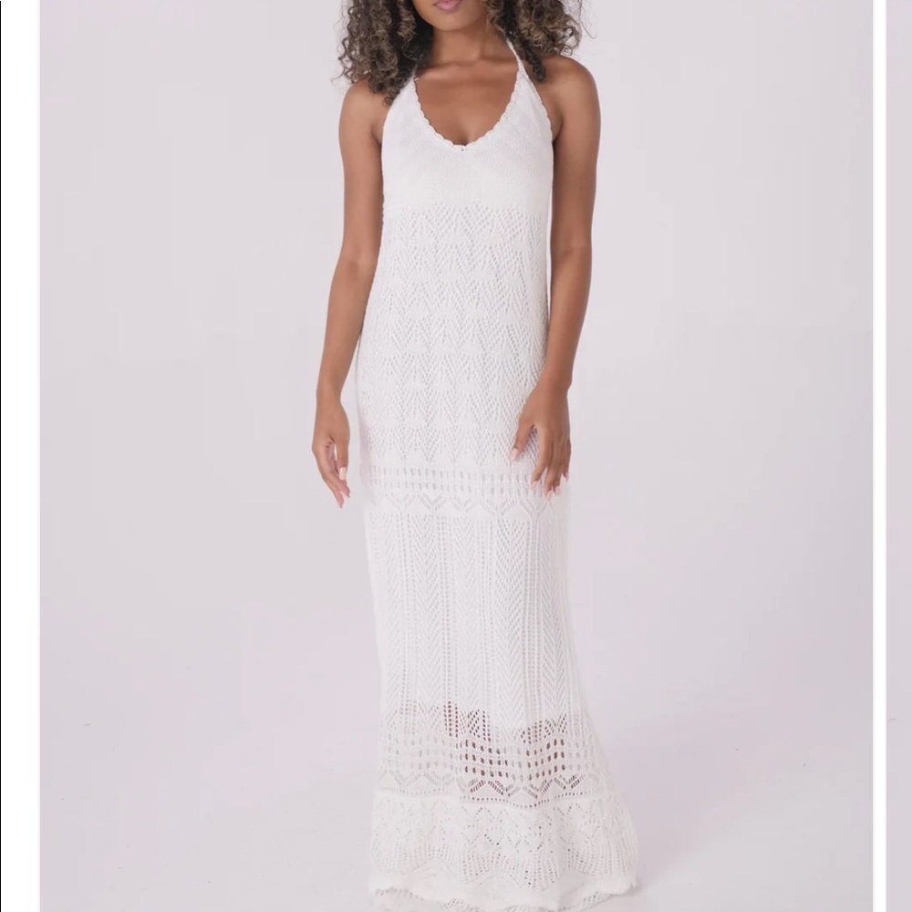 Crochet white halter dress